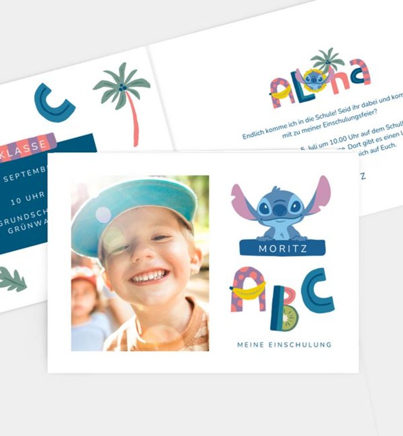 Einladungskarte Einschulung Stitch · Stitch's Abc
