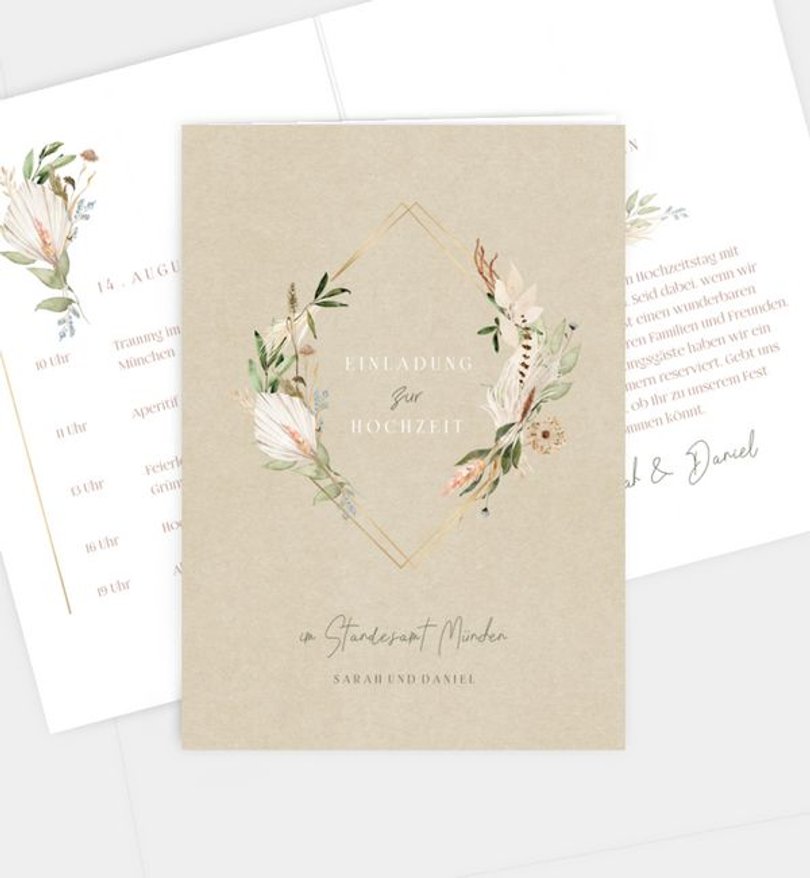 Einladung Standesamt Hochzeit Boho Kranz