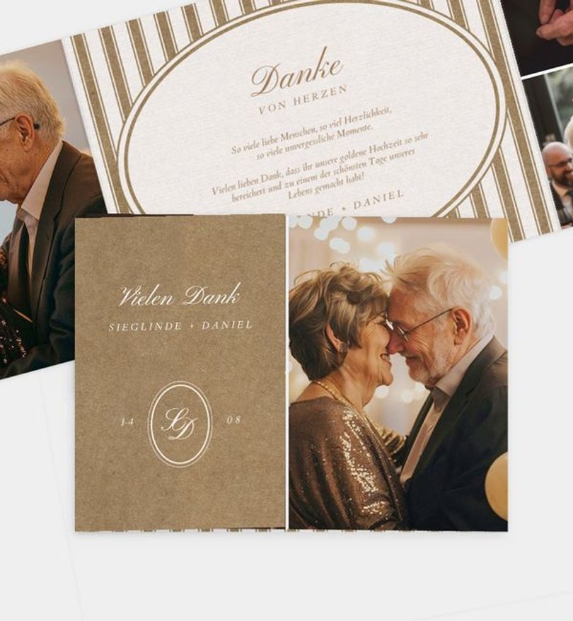 Dankeskarte Goldene-Hochzeit Elegant Bordeaux · Vintage