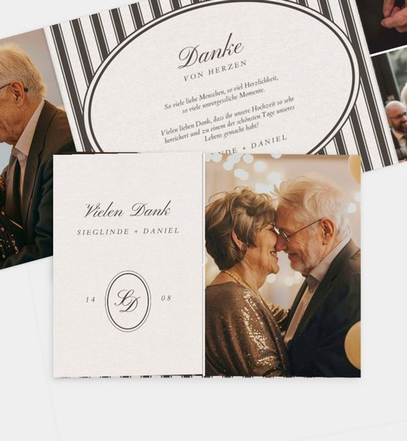 Dankeskarte Goldene-Hochzeit Elegant Bordeaux