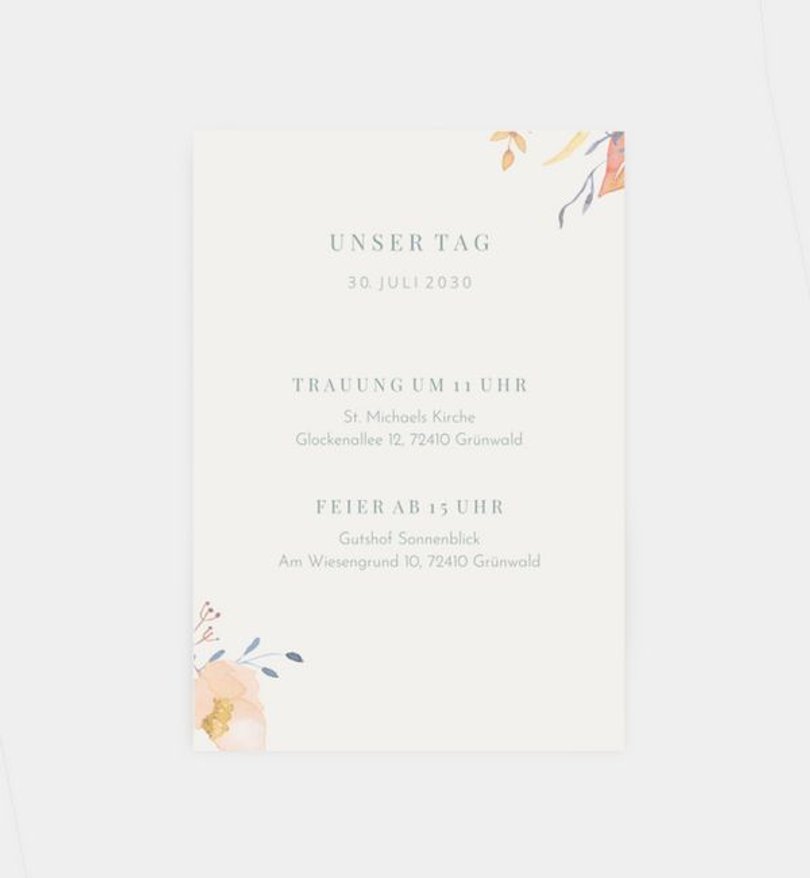 Einlegeblatt bedruckt Hochzeit Rough Aquarell