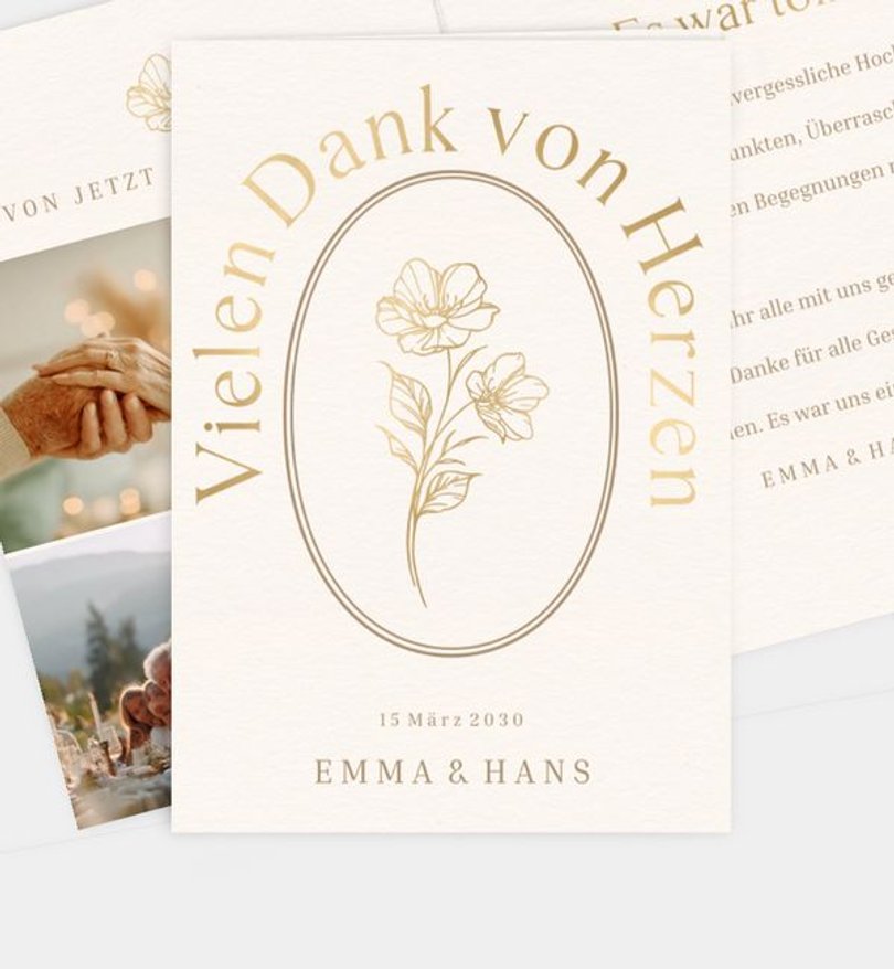 Dankeskarte Goldene-Hochzeit Vintage Flower