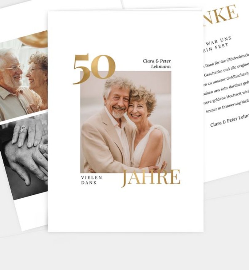 Dankeskarte Goldene-Hochzeit Elegante Jahre