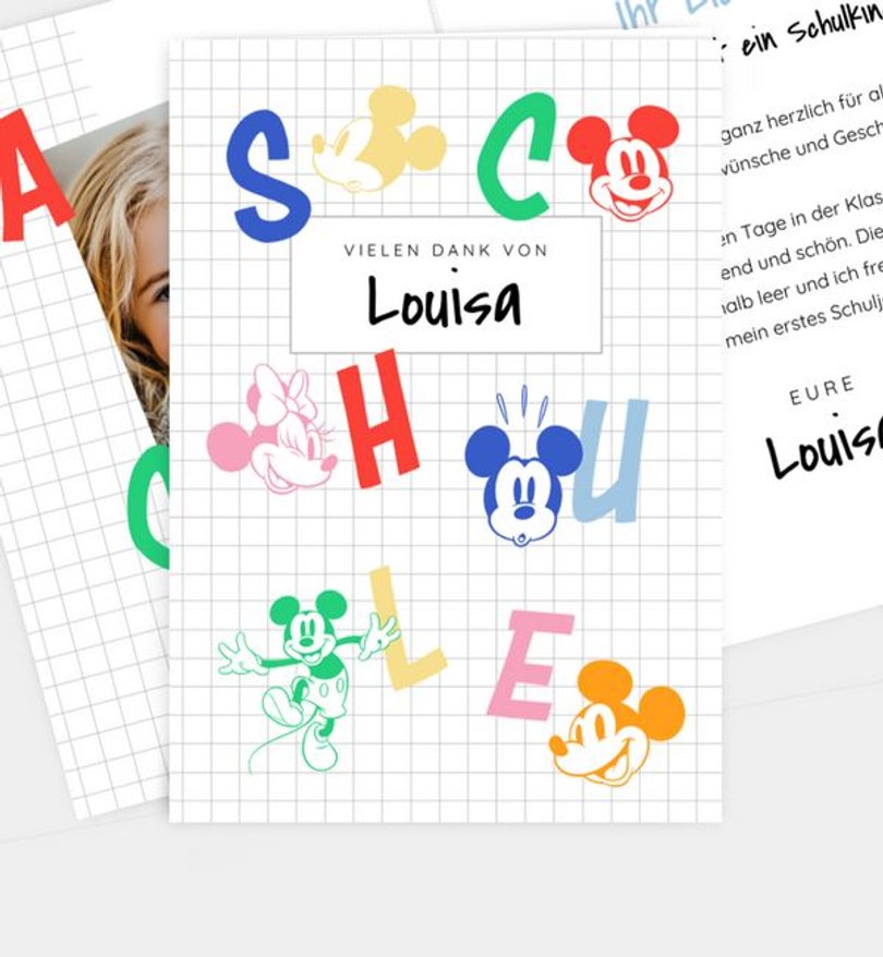 Dankeskarte Einschulung Micky Maus · Happy Pattern