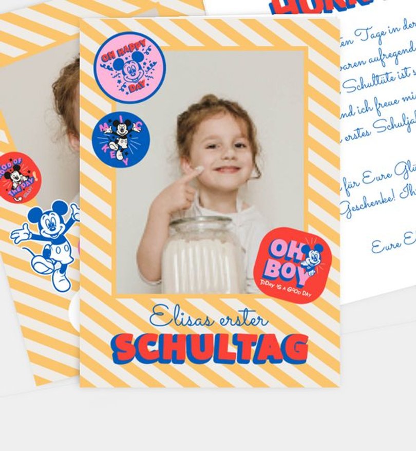 Dankeskarte Einschulung Micky Maus · Sticker Party