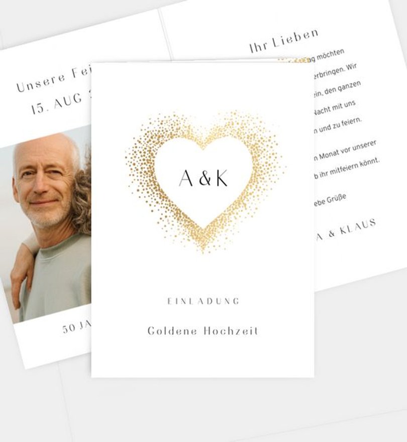 Einladungskarte Goldene-Hochzeit Sparkly Heart