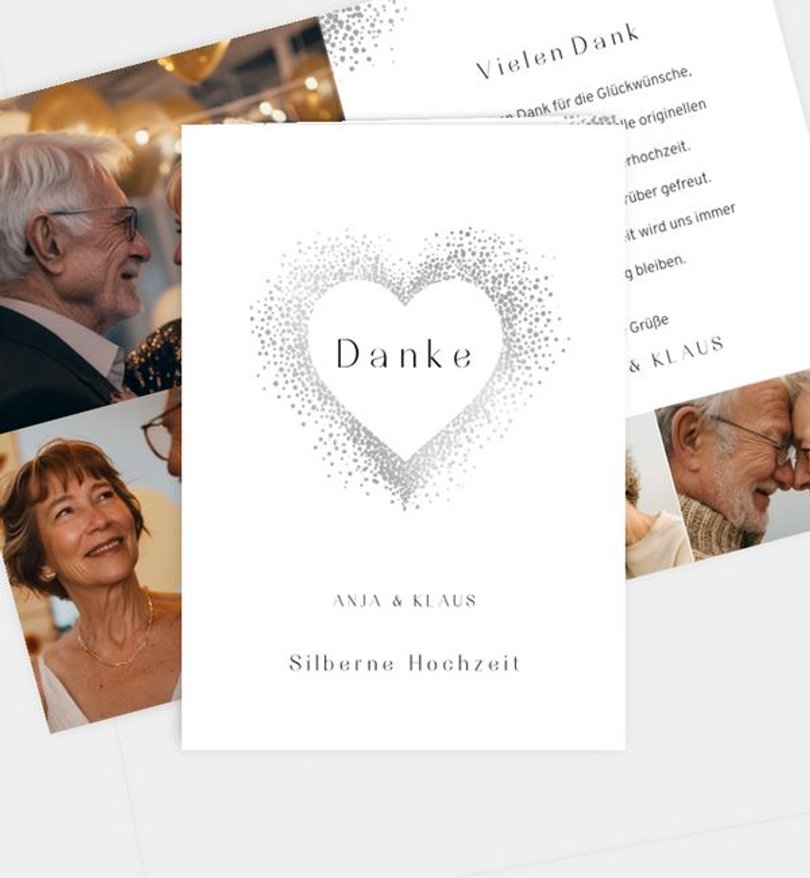 Dankeskarte Silberhochzeit Sparkly Heart