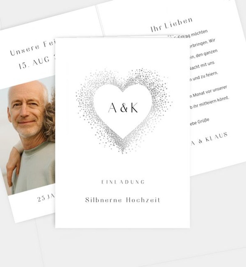 Einladungskarte Silberhochzeit Sparkly Heart