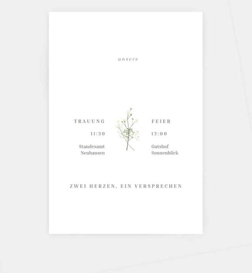 Einlegeblatt bedruckt Hochzeit Schleierkraut