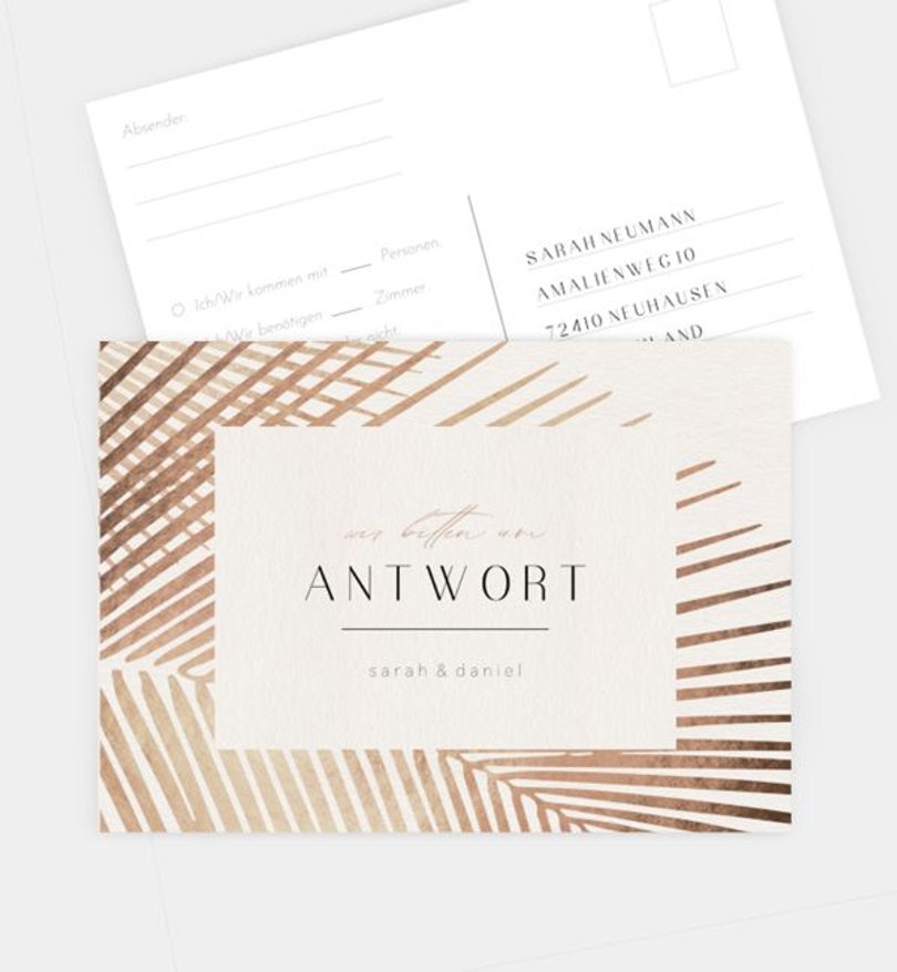 Antwortkarte Hochzeit Golden Palms