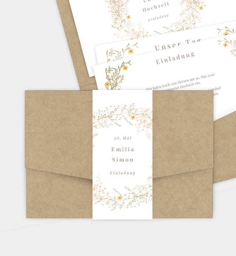 Einladungskarte Hochzeit Blütenkranz