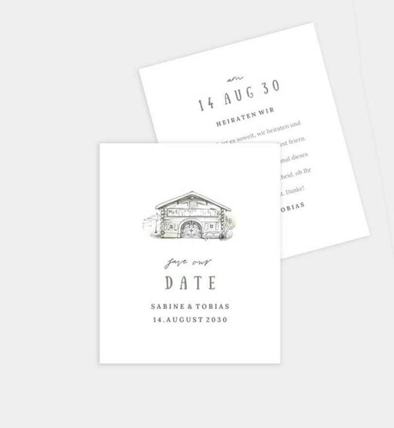 Save-The-Date Karte Hochzeit Unser Hüttenfest