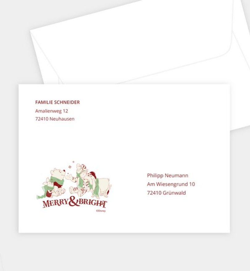 Briefumschlag Weihnachten Winnie Puuh · Merry and Bright