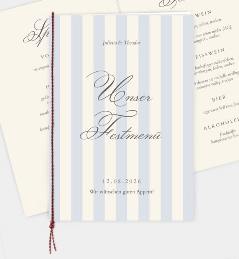 Menükarte Hochzeit Royal Stripes