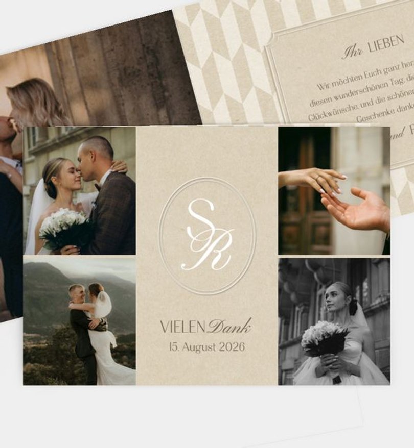 Dankeskarte Hochzeit Monogramm