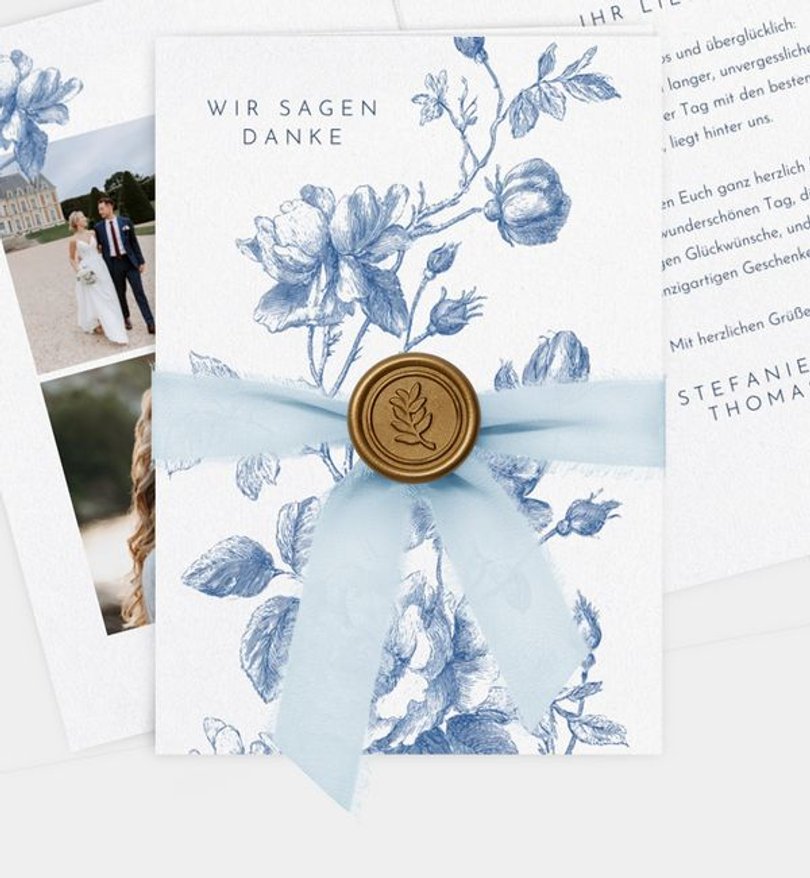 Dankeskarte Hochzeit Blue Ornament