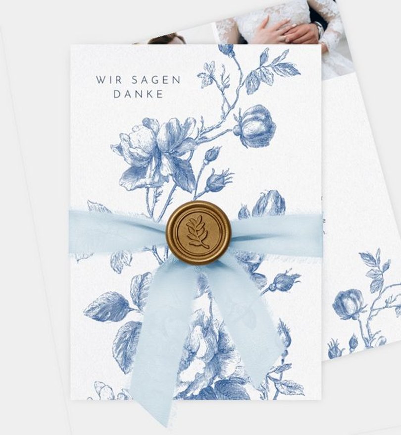 Dankeskarte Hochzeit Blue Ornament