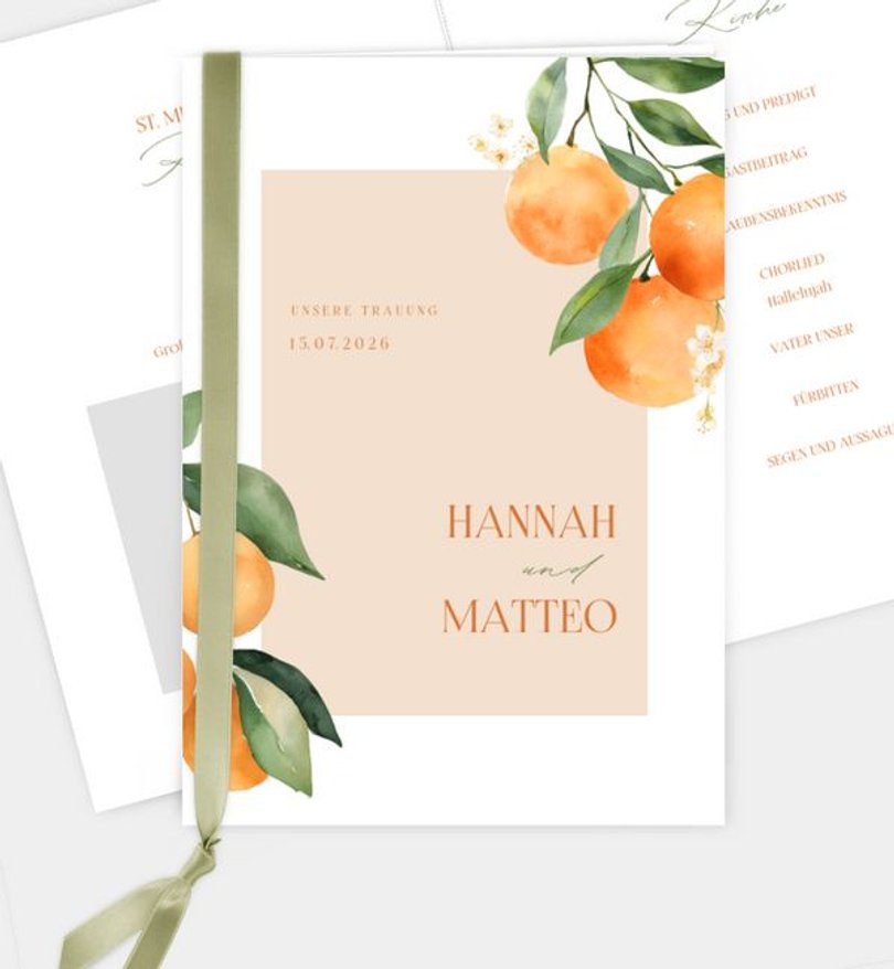 Kirchenheft Hochzeit Orange Blossom