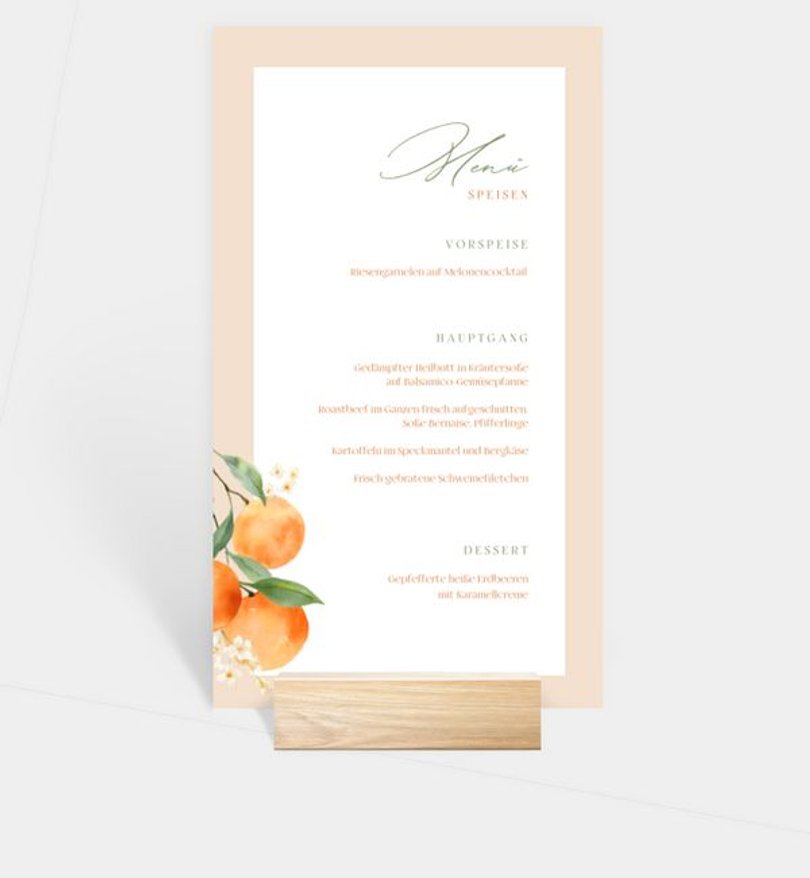 Menükarte Hochzeit Orange Blossom