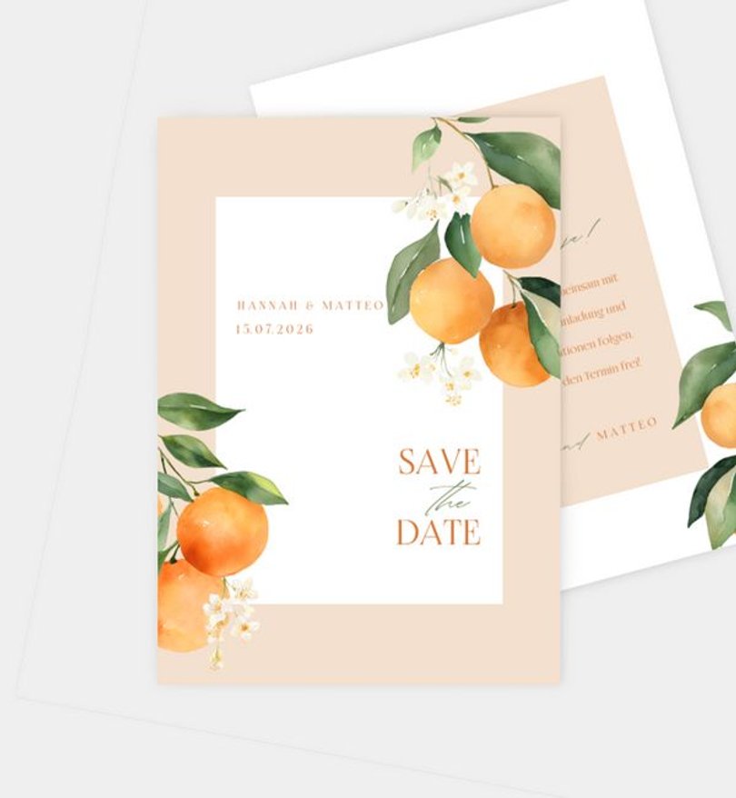 Save-The-Date Karte Hochzeit Orange Blossom