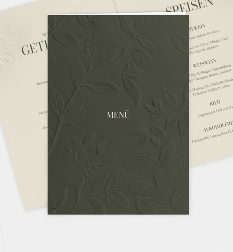 Menükarte Hochzeit Botanical Garden · Prägeoptik