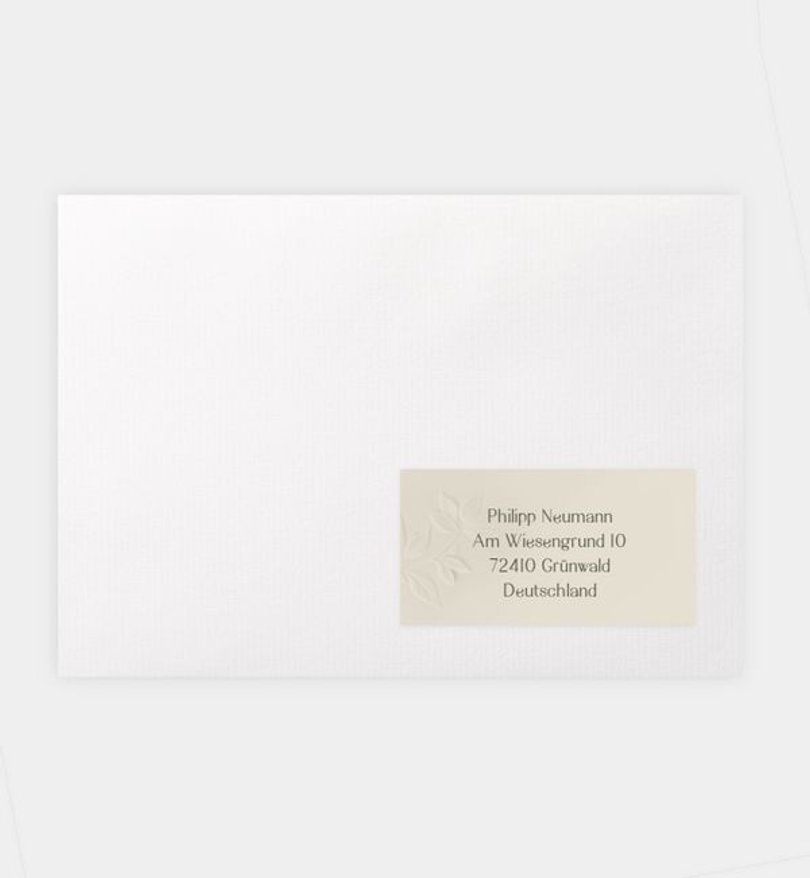 Empfängeraufkleber Hochzeit Botanical Garden · Prägeoptik