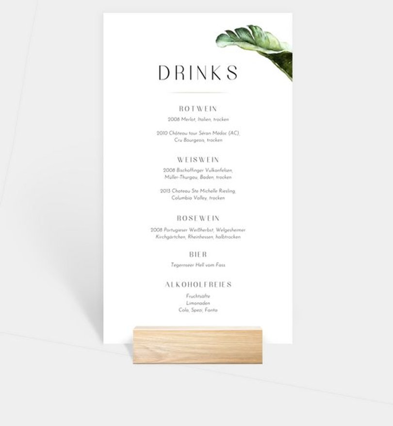 Menükarte Hochzeit Jungle