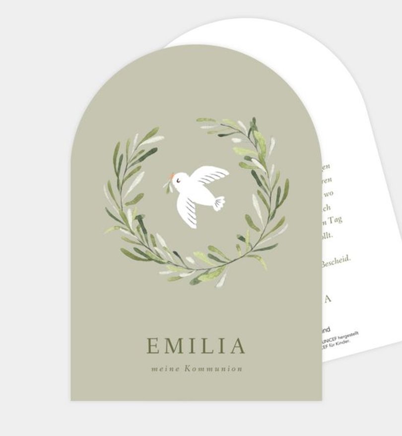 Einladungskarte Kommunion Olive & Bird · UNICEF