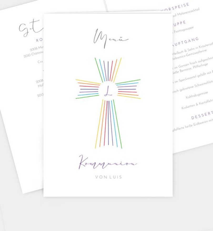 Menükarte Kommunion Regenbogentag