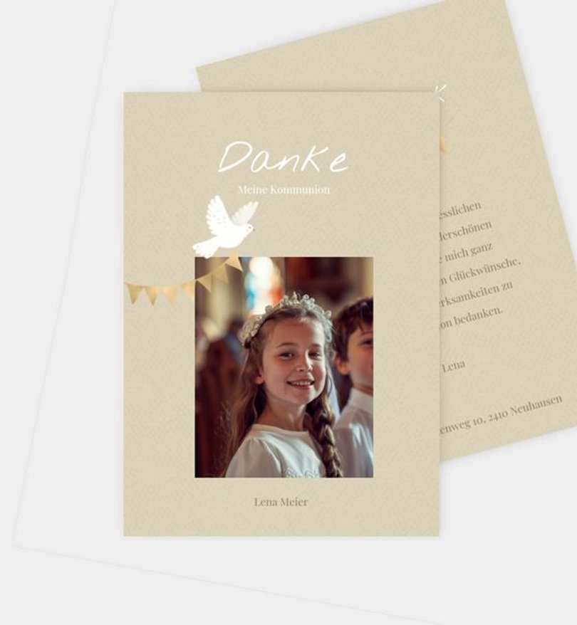Dankeskarte Kommunion Goldene Wimpel
