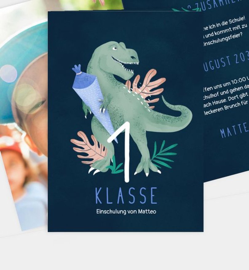 Einladungskarte Einschulung Tyrannosaurus · UNICEF