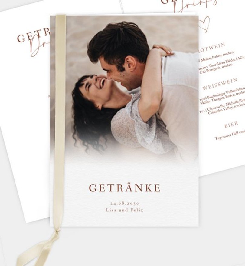 Getränkekarte Hochzeit Our Romance