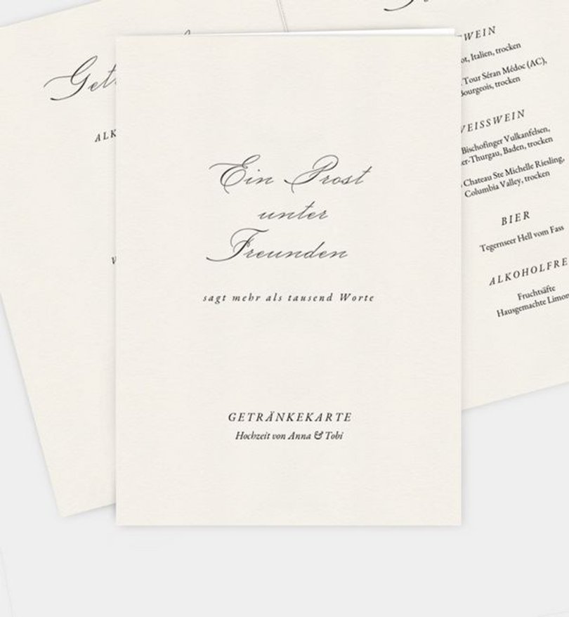 Getränkekarte Hochzeit Elegant Script