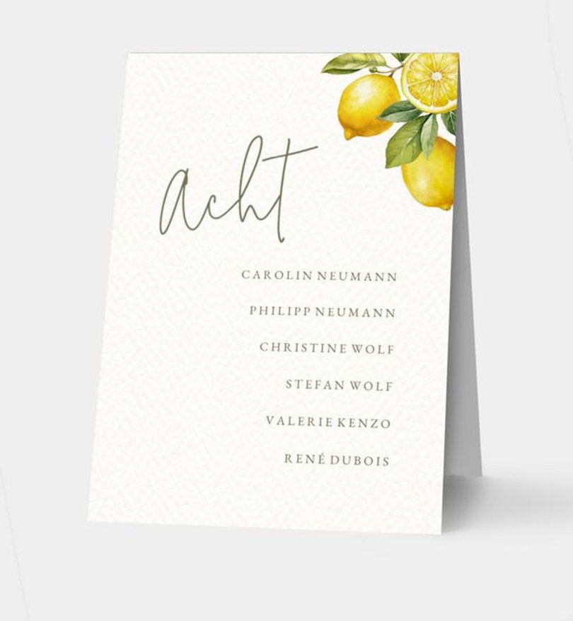 Gruppentischkarte Hochzeit Lemon Summer