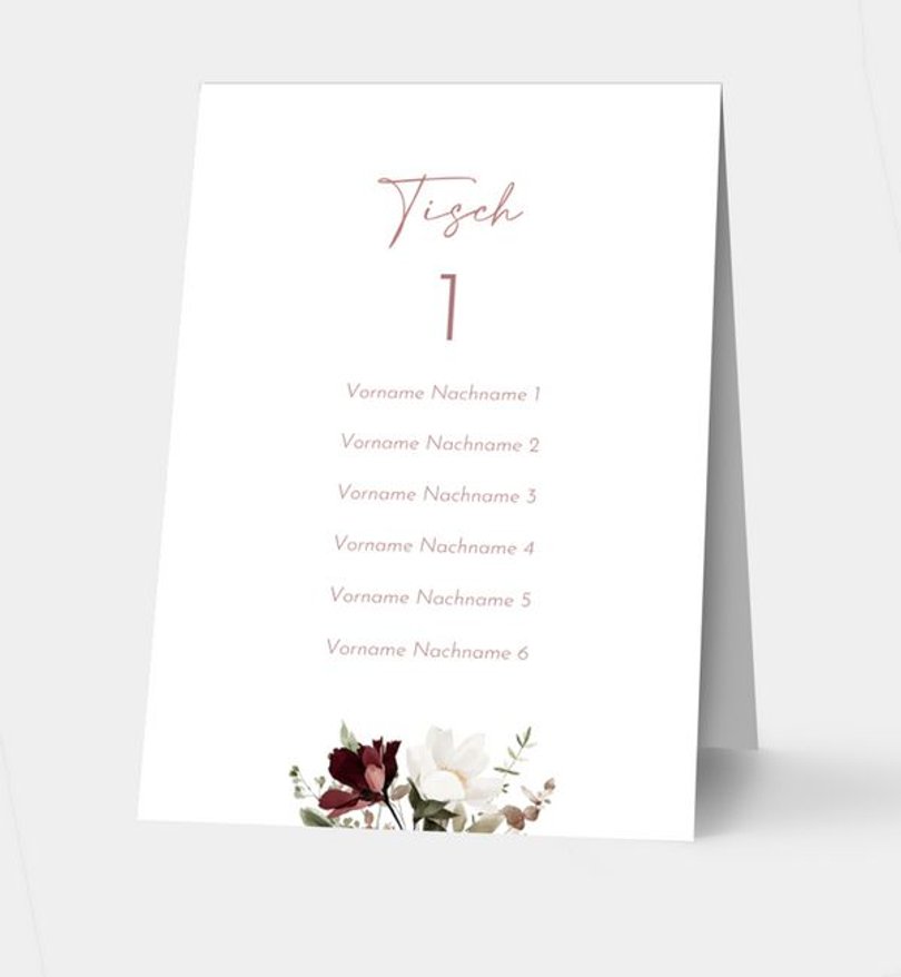 Gruppentischkarte Hochzeit Blumenstrauß