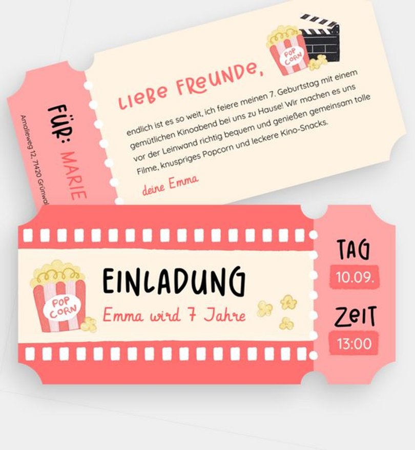 Einladungskarte Kindergeburtstag Kino Ticket