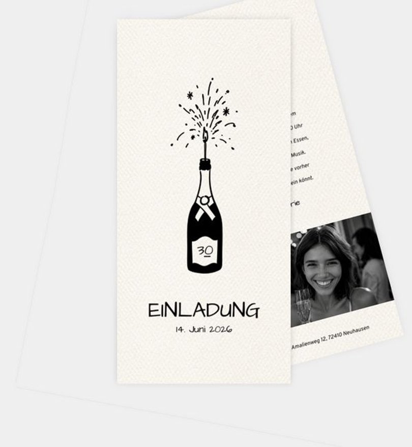 Einladungskarte Geburtstag Champagner Fontäne