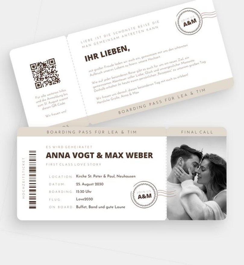 Einladungskarte Hochzeit Boarding Love
