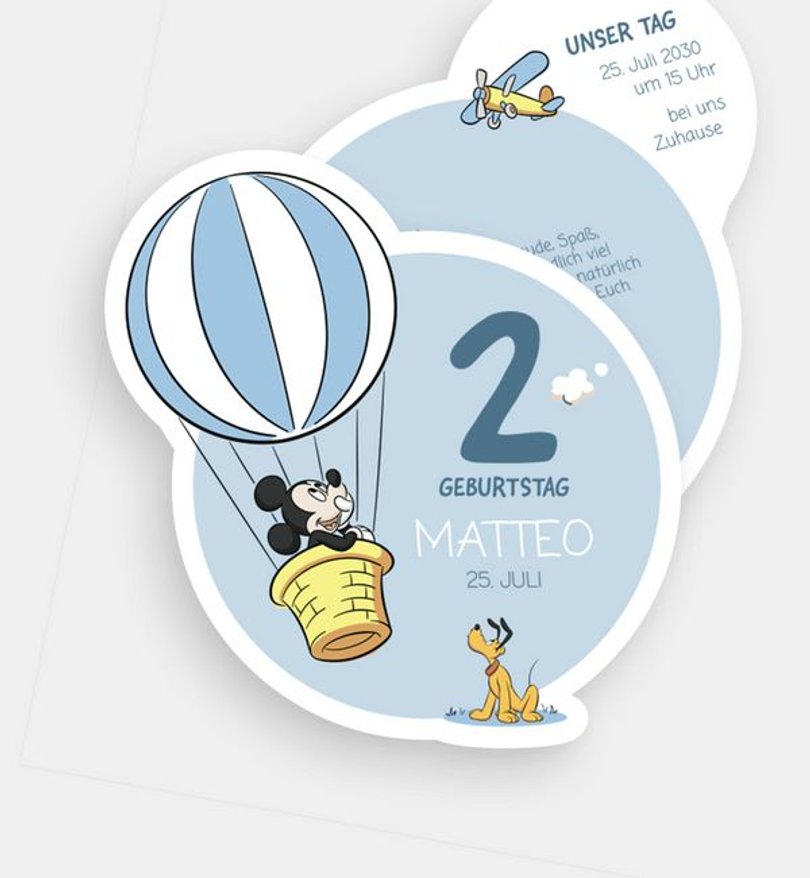 Einladungskarte Kindergeburtstag Micky Maus · Mickeys Dream Flight