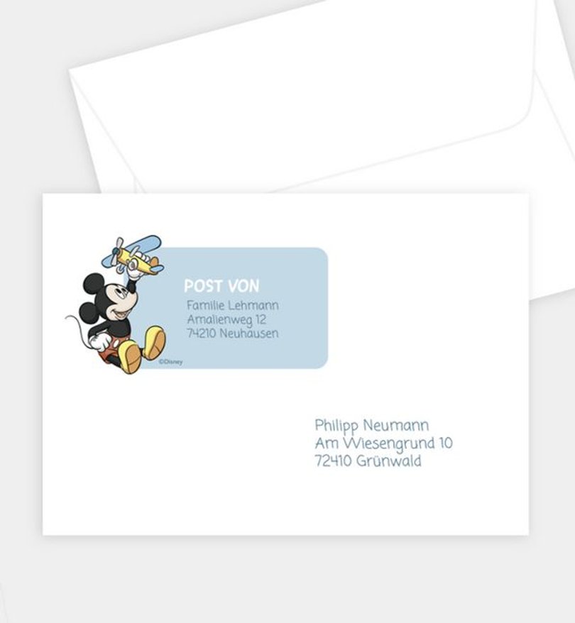 Briefumschlag Kindergeburtstag Micky Maus · Mickeys Dream Flight