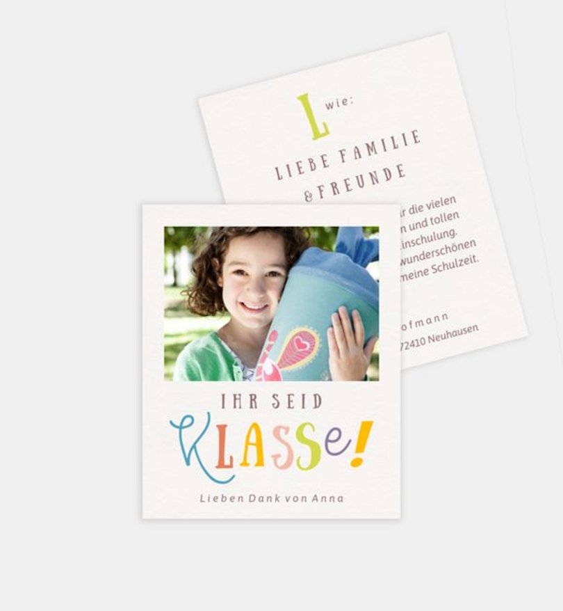Dankeskarte Einschulung Erste Klasse