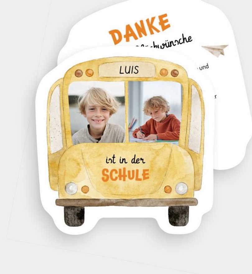 Dankeskarte Einschulung Schulbus