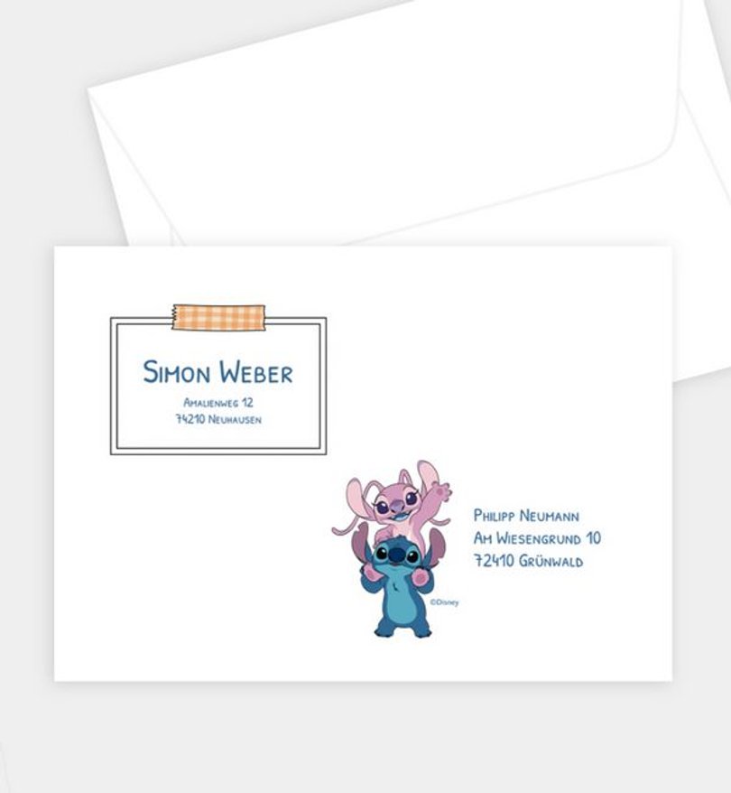 Briefumschlag Einschulung Stitch · Stitch's Notes