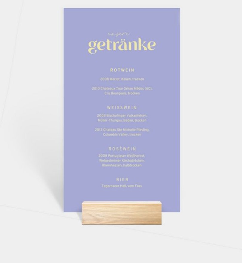 Getränkekarte Hochzeit Sunshine Love