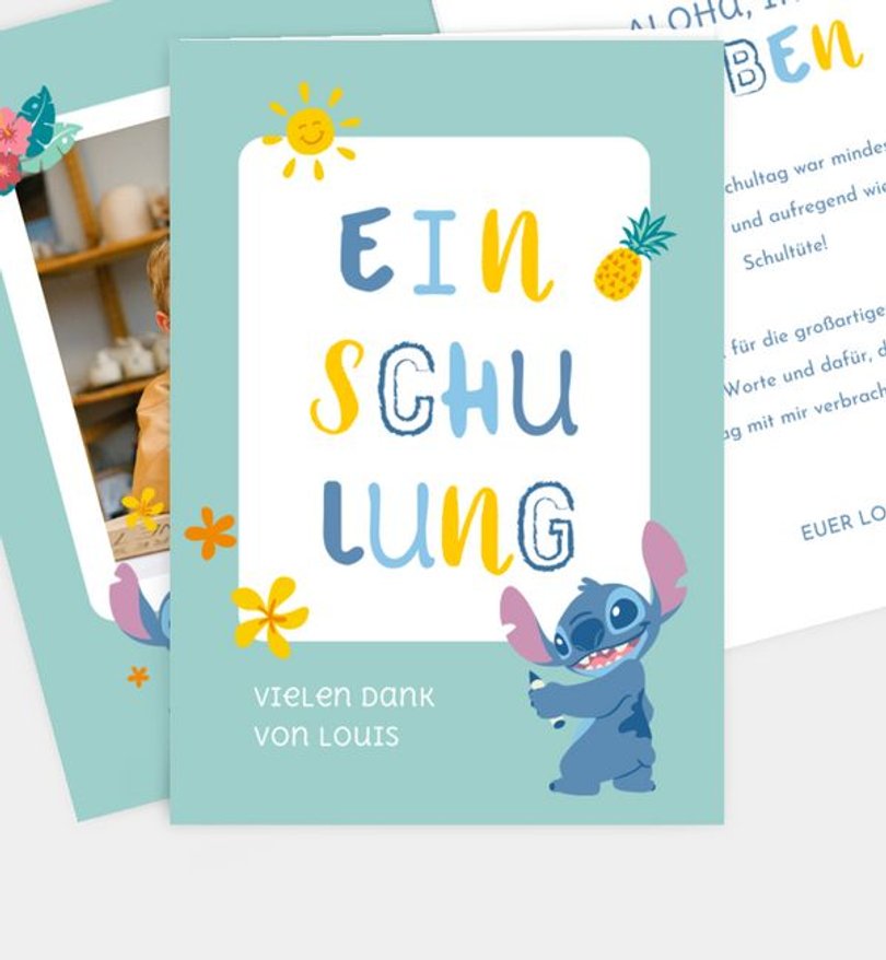 Dankeskarte Einschulung Stitch · S is for Stitch
