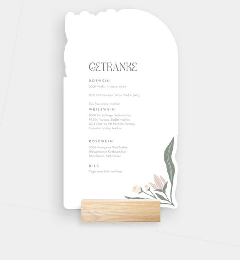Getränkekarte Hochzeit Modern Floral