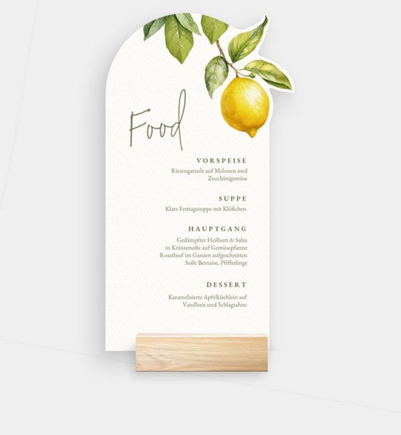 Menükarte Hochzeit Lemon Summer