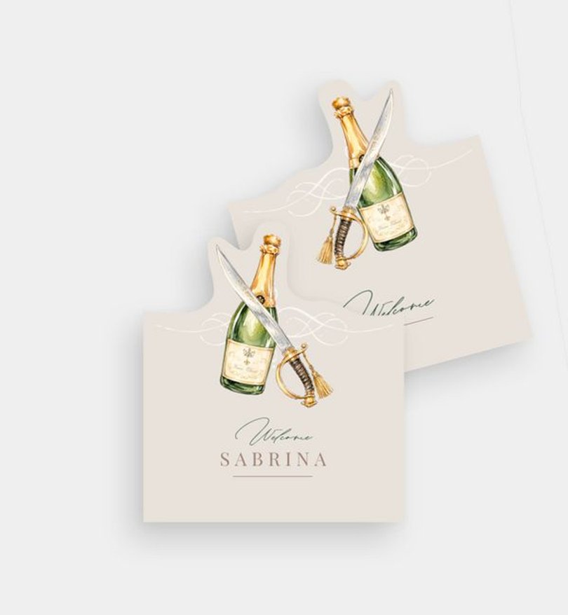 Tischkarte Geburtstag Champagner Sabrage