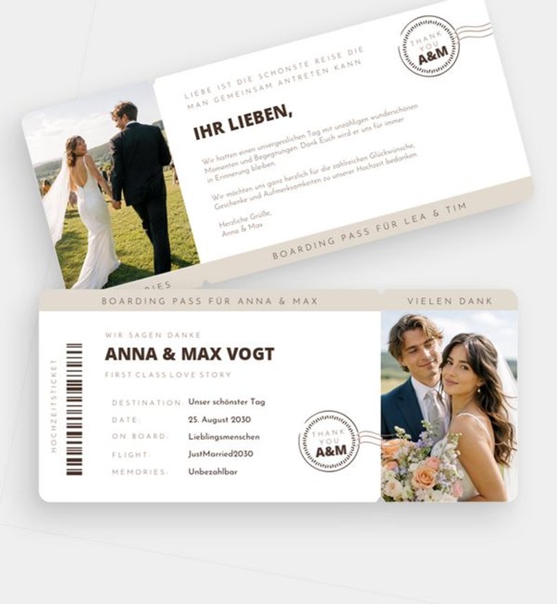 Dankeskarte Hochzeit Boarding Love