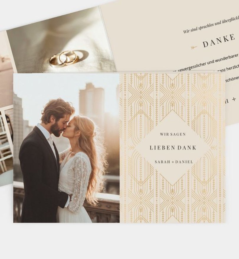 Dankeskarte Hochzeit Art Deco